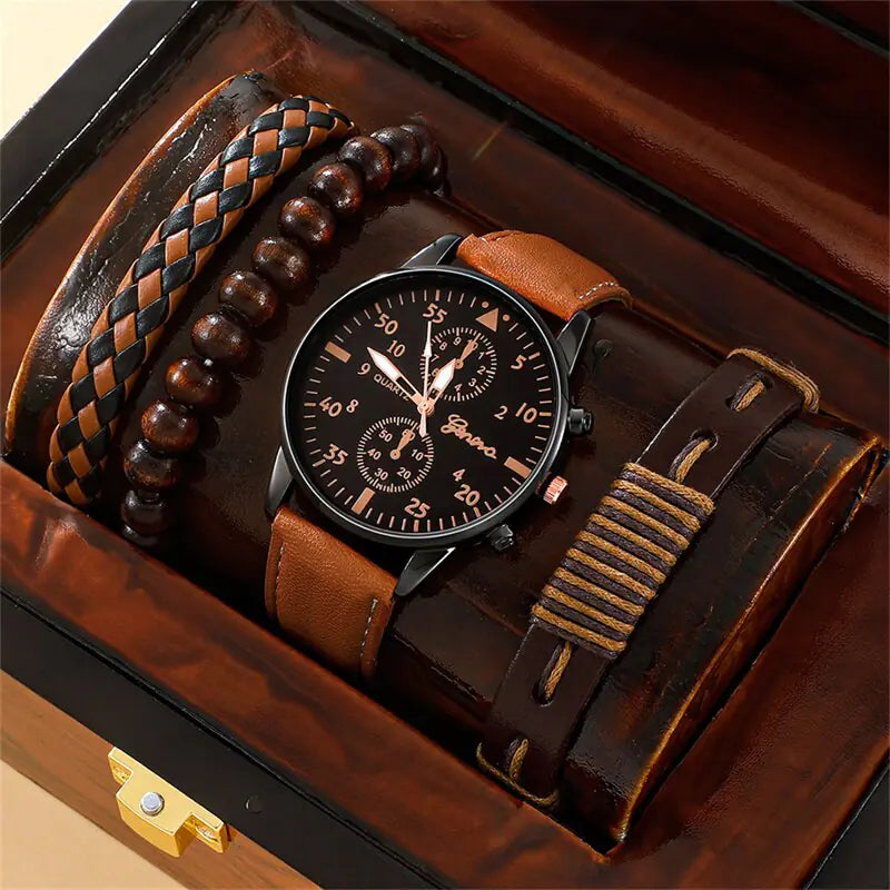 New Men's Watch Luxury Bracelet Set