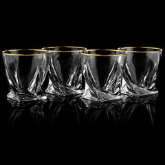 Gold-Rimmed Twisted Whiskey Glasses Set Of 4