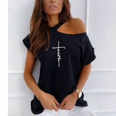 Faith Cross Christian Print Women's Casual T-Shirt