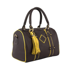 Make a Statement Leather Handbag-Chocolate/Citric Yellow